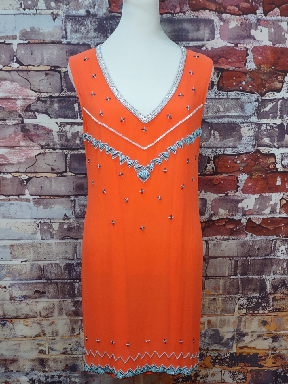 Nicole Miller Beaded Silk Shift Dress